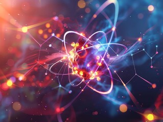 Wall Mural - colorful atom illustration with detailed nucleus and electron clouds depicting the fundamental struc