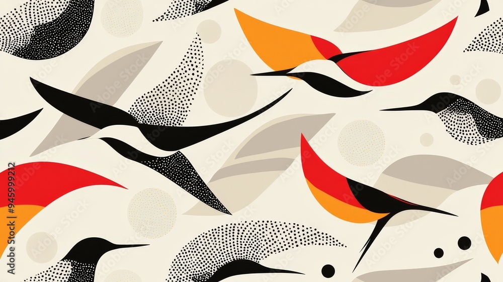 Winged Bird Pattern A pattern of stylized birds in flight, with elongated wings and ...
