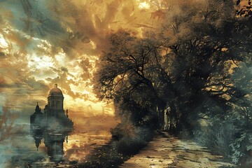 Wall Mural - Mystical Path to the Church.