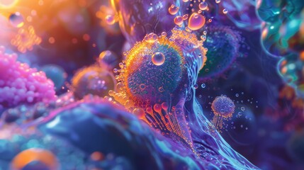 Wall Mural - vibrant abstract depiction of a molecule supporting wound healing, evoking a sense of cellular regen