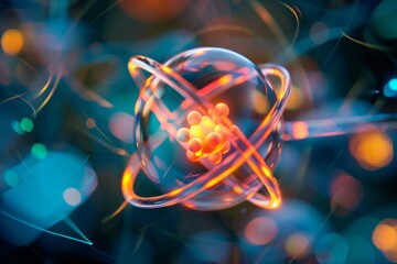 Wall Mural - vibrant abstract visualization of an atomic nucleus, featuring a close-up of protons and neutrons bo