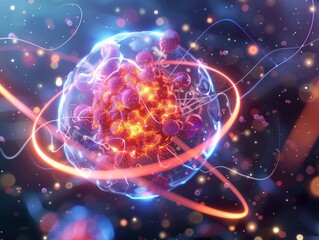 Poster - Vibrant Atomic Nucleus Illustration Depicting Energy and Structure