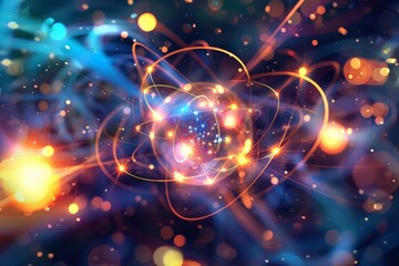 Wall Mural - vibrant atomic structure with detailed protons, neutrons, and electrons, illustrating the principles