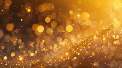 Gold blurry defocused sparkle glitter gold bokeh background wallpaper with copy space. Gold Christmas glitter design background. Magic artistic shiny golden circle bokeh.