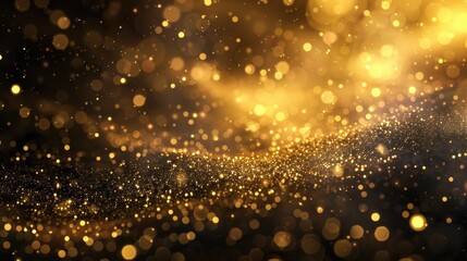 Gold blurry defocused sparkle glitter gold bokeh background wallpaper with copy space. Gold Christmas glitter design background. Magic artistic shiny golden circle bokeh.
