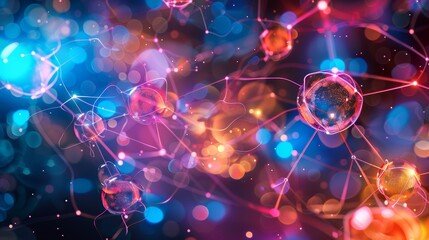 Wall Mural - vibrant interconnected atomic spheres, a 3d illustration depicting molecular bonds and structure wit