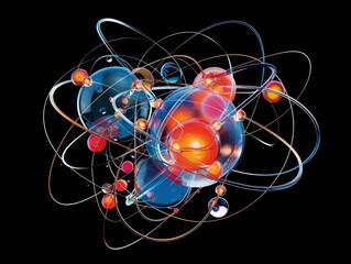 Wall Mural - vibrant scientific illustration depicting atomic structure with labeled elements, illustrative nucle