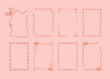 © cute_vector - Collection of eight decorative whimsical frames in coquette style on a light pink background. A4 card size. Vector hand drawn graphic set