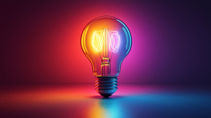 neon background. a neon light bulb in bright colors is depicted on a neon background