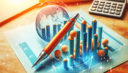  graph or chart with ballpen for business success, business growth, team strategy concept