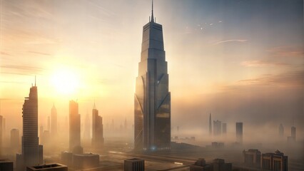 Wall Mural - a skyscraper with hazy conditions illustration background