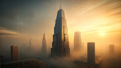 Wall Mural - a skyscraper with hazy conditions illustration background