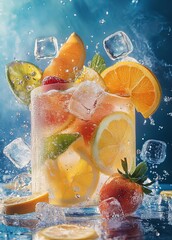 Sticker - A Refreshing Citrus Punch with Fruits and Ice Cubes