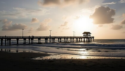 Wall Mural - Sunset on the pier a serene coastal view