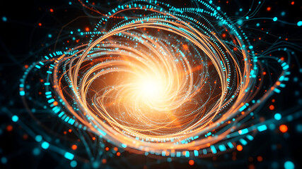 Wall Mural - a swirling vortex of data streams merging into a central glowing point