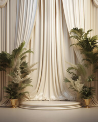 Wall Mural - Elegant, classic product display stage with large windows and curtains. wedding style
