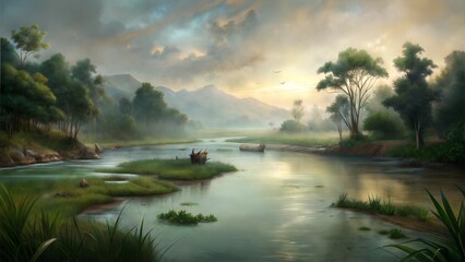 a river with humid conditions illustration background 