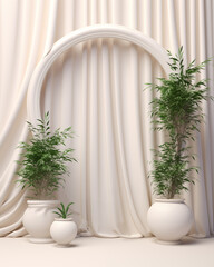 Wall Mural - Elegant, classic product display stage with large windows and curtains. wedding style
