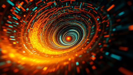 Wall Mural - a swirling vortex of data streams merging into a central glowing point