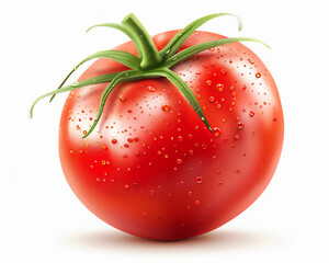 Tomato with droplets in close up isolated on white background, version 2