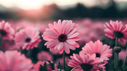 Wall Mural - Field Full Pink Flowers And Grass