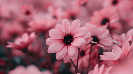 Canvas Print - Field Full Pink Flowers And Grass