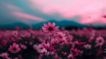 Wall Mural - Field Full Pink Flowers And Grass