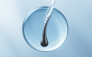 Poster - Hair and transparent blue bubbles, 3d rendering.