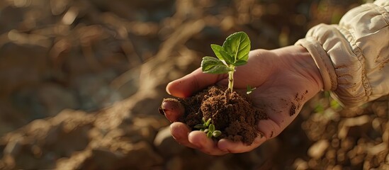 A woman s hand is holding developing seedlings in a biodegradable pot set against the backdrop of the earth This emphasizes eco care and gardening Additionally a woman is holding a young seedling abo