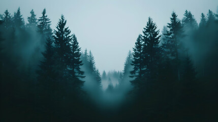 Canvas Print - Foggy Forest Filled With Lots Trees