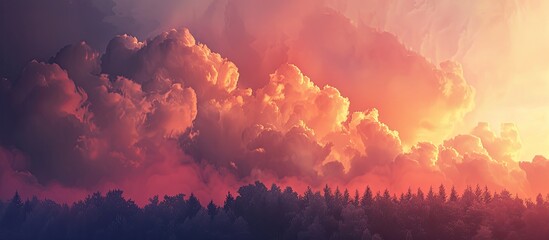 Canvas Print - Dramatic clouds in the sky over the forest Abstract. Copy space image. Place for adding text and design