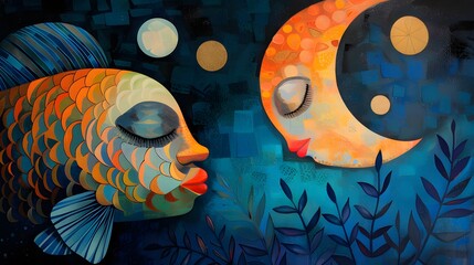 Canvas Print - Fish and Moon Dream.