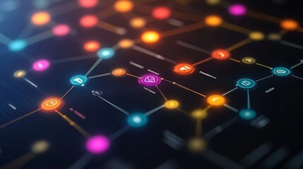 Abstract Technology Network with Colorful Nodes and Lines