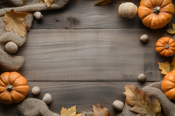 Canvas Print - A rustic wooden background with an autumn theme