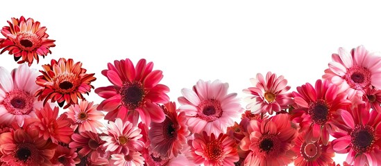 Canvas Print - Pink and red gerbera flowers border isolated on a white background. Copy space image. Place for adding text and design