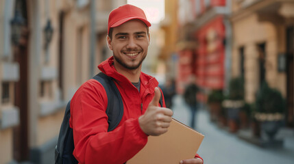 Delivery Man in Red Shirt on the way to Delivery Location