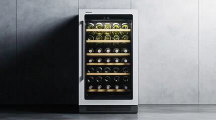 Modern Wine Cooler with Glass Door and Wooden Shelves