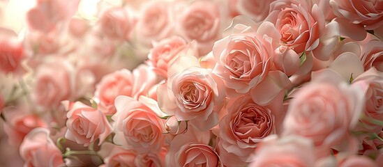 Canvas Print - Close up of a bouquet of pink roses. Copy space image. Place for adding text and design