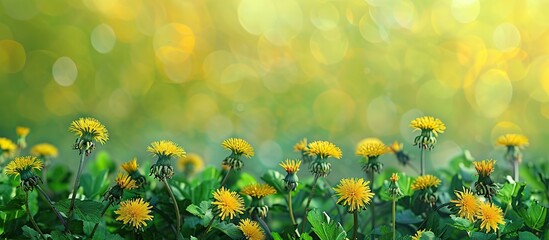 Canvas Print - Background composed of numerous sow thistle and dandelions. Copy space image. Place for adding text and design