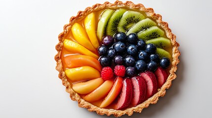 Wall Mural - Top-Down View of a Fruit Tart with a Glazed Finish