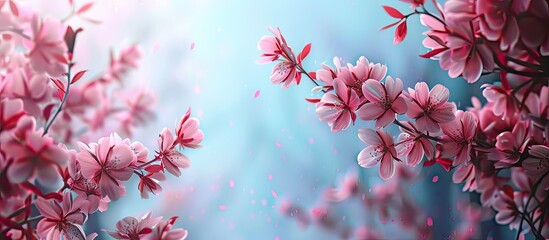 Sticker - Lovely spring and summer backdrop featuring pink cherry blossoms. Copy space image. Place for adding text and design