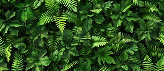 Wall Mural - Closeup of a background featuring a green fern pattern Texture of fresh green leaves Copy space