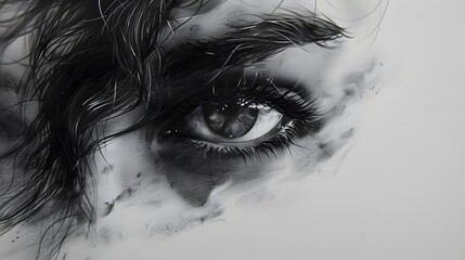 Wall Mural - Close up black and white eye with textured background.