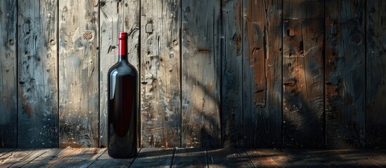 Canvas Print - Embellished wine bottle on wooden backdrop. Copy space image. Place for adding text and design