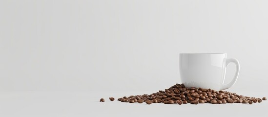 Wall Mural - Coffee beans and a cup set against a white background Copy space