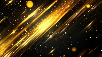 lighting effects and sparkles with Diagonal lighting lines, abstract gold shining on a dark background. Ai generated image