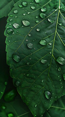 Green leaf with water droplets in close up and detailed, version 1 6