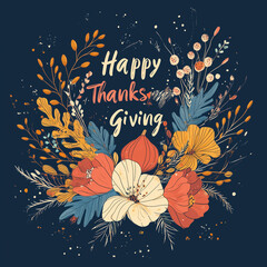 Sticker - Happy Thanksgiving illustration of an autumn floral wreath 