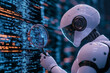 © Thanapong - An AI robot with a magnifying glass, inspecting lines of code on a digital screen, symbolizing artificial intelligence in cybersecurity for threat detection