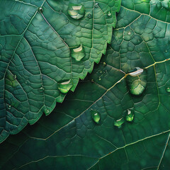 green leaf with water droplets in close up and detailed, version 2